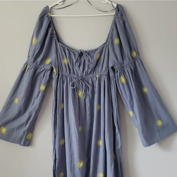 Free People Emory Embroidered Cotton-Linen Blend Maxi Dress size L - Picture 7 of 10
